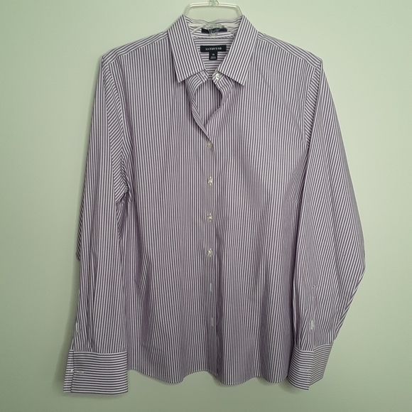 Lands' End Lavender stripe button up shirt